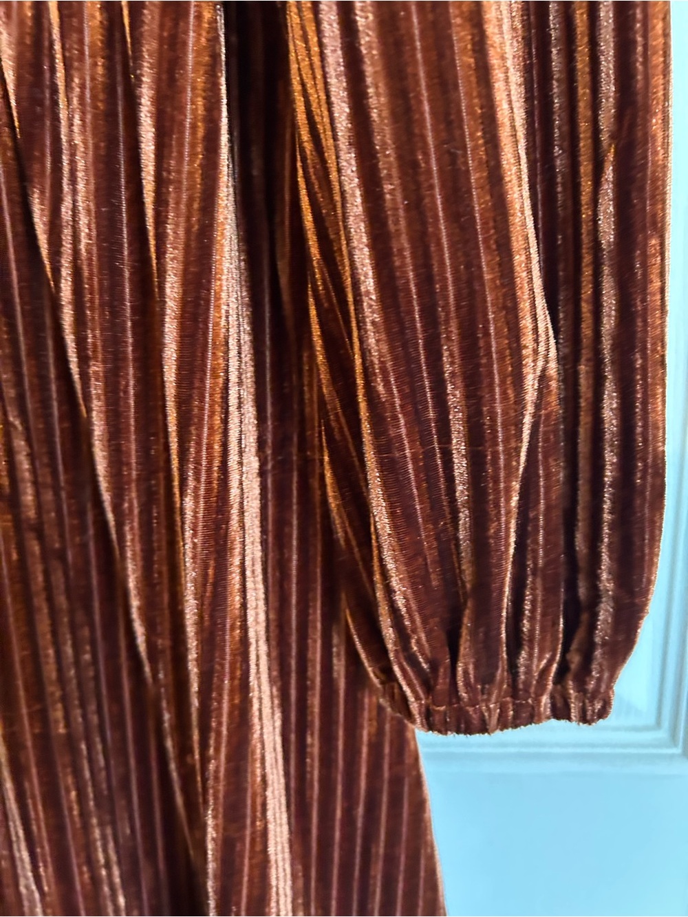 Zalika Rust Velvet Long-Sleeve Midi Dress with Smocked Waist Xl - Picture 4 of 6